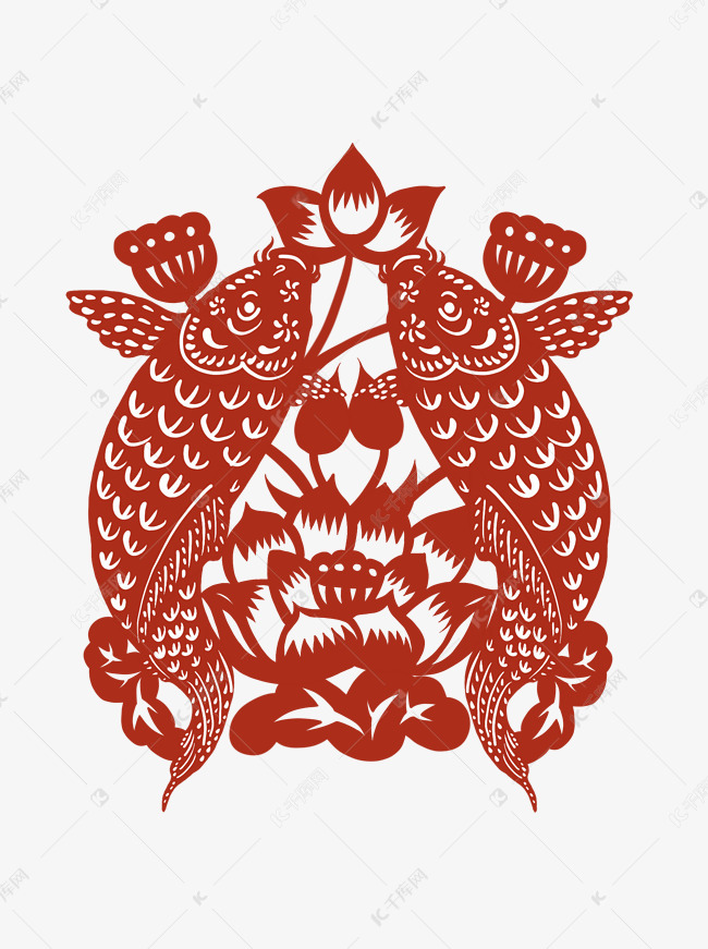 窗花剪纸鲤鱼 素材图片免费下载-千库网