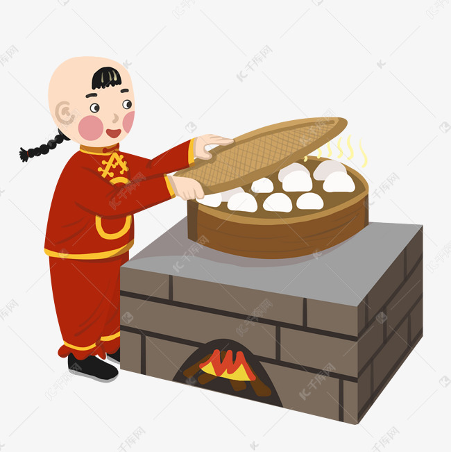 过大年蒸包子人物插画