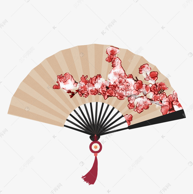 手绘中国风水墨风寒冬梅花折扇