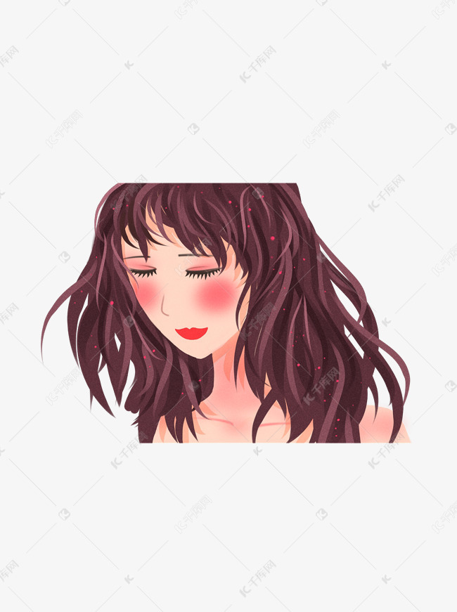 害羞闭眼的少女卡通元素