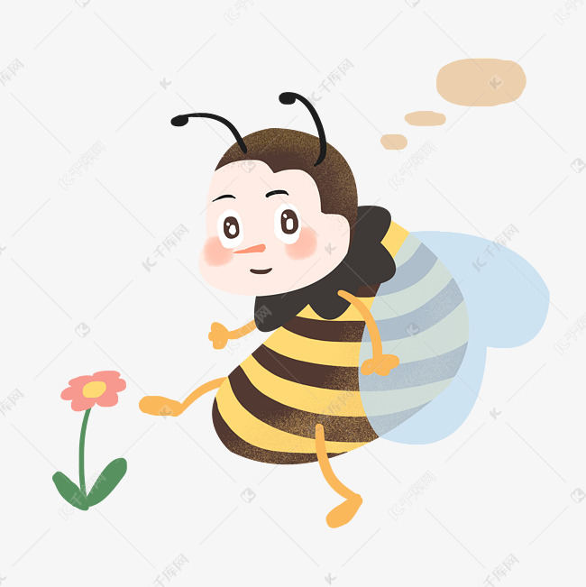 采花的可爱蜜蜂插画手绘