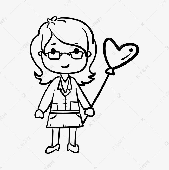 戴眼镜的线描女孩