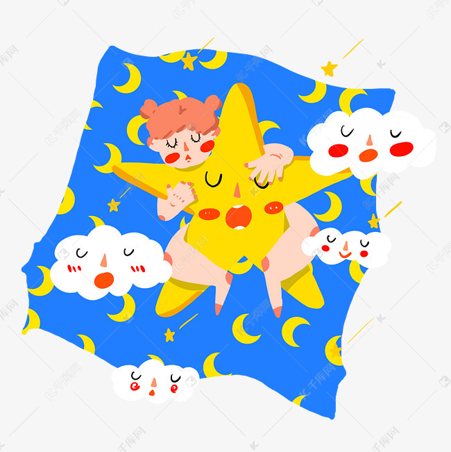 抱着星星睡觉的小女孩