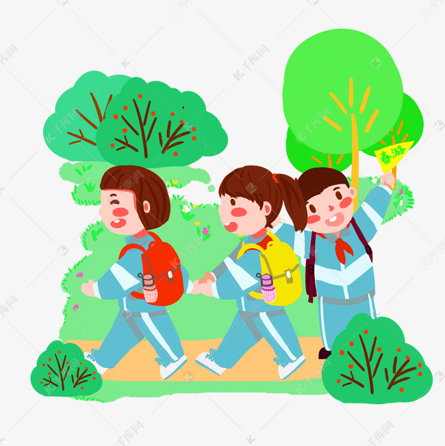 春游踏青的卡通小学生png
