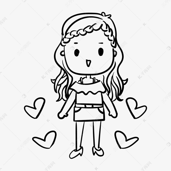 打扮的漂亮的线描小人线条