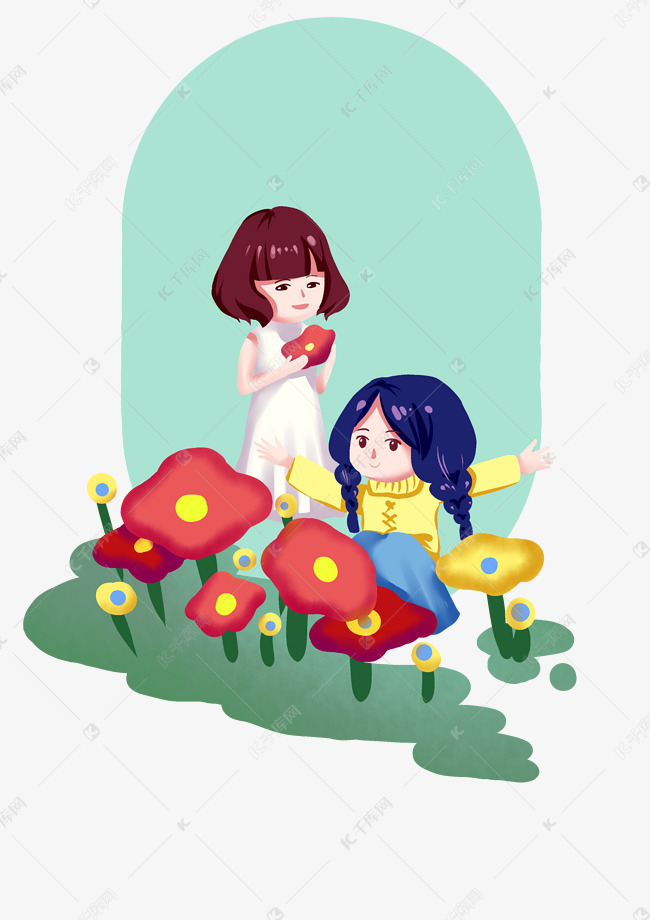 小女孩赏花