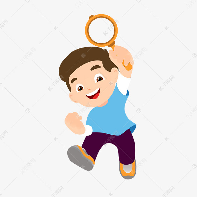 矢量卡通男孩放大镜