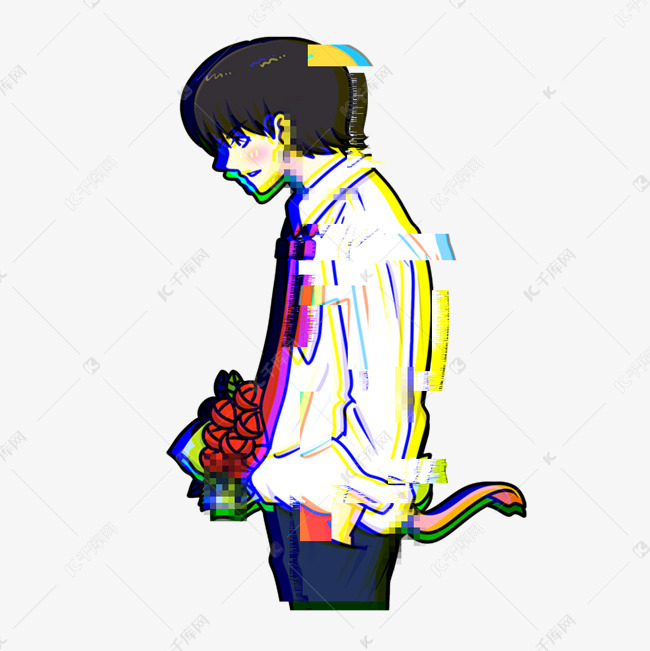 时尚故障风叛逆帅气男孩插画免抠