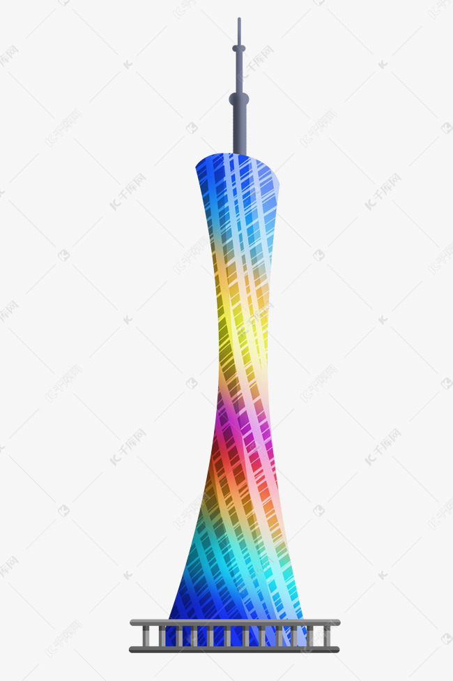 手绘彩色广州塔插画