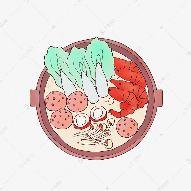 大虾火锅手绘插画