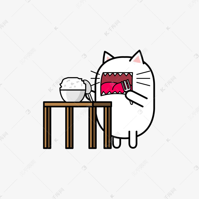 手绘正在吃饭的猫咪矢量