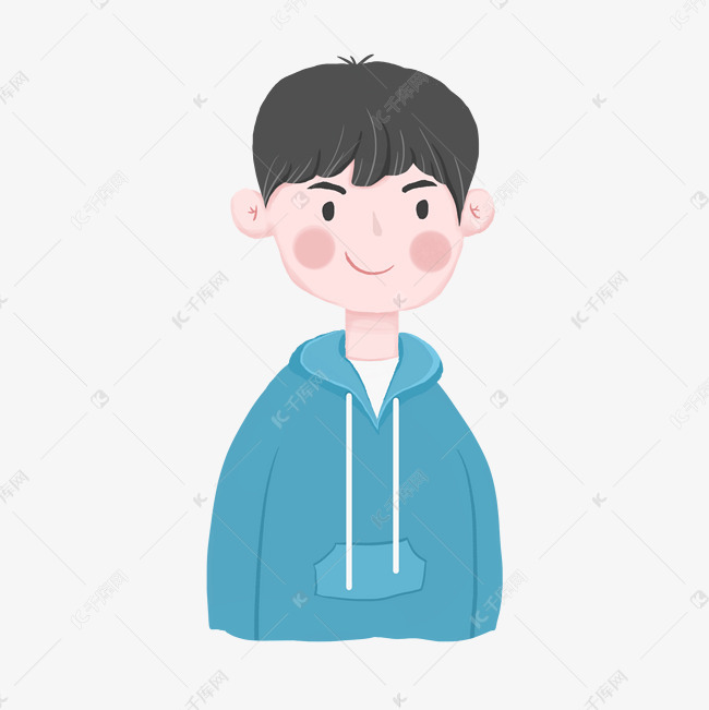 简约手绘穿蓝色卫衣的男孩插画海