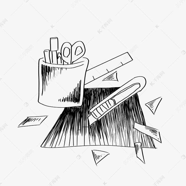 线描笔筒手绘插画