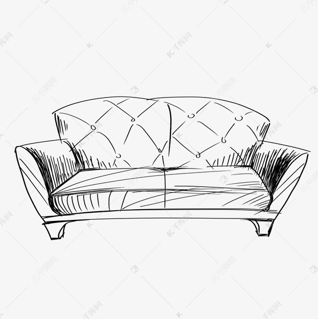 舒适的线描长沙发插画素材图片免费下载-千库网