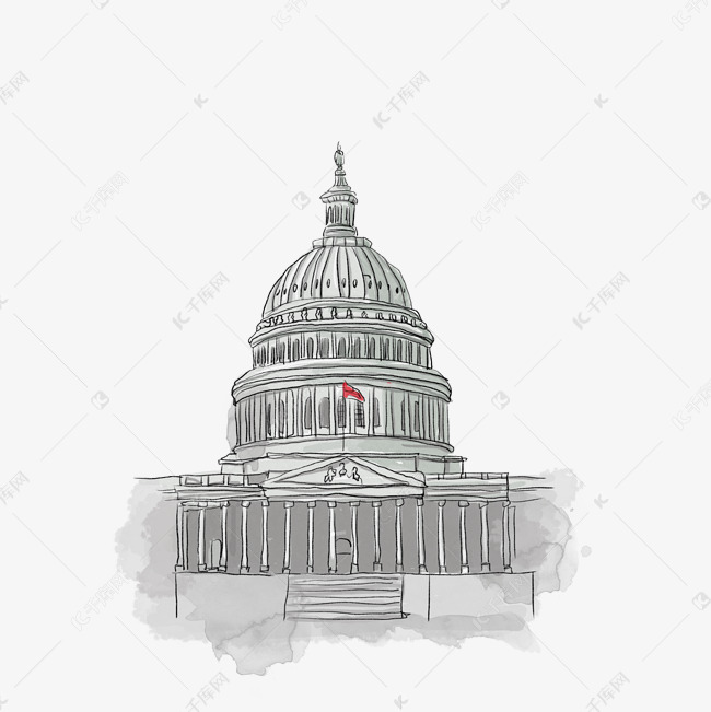 卡通手绘美国白宫