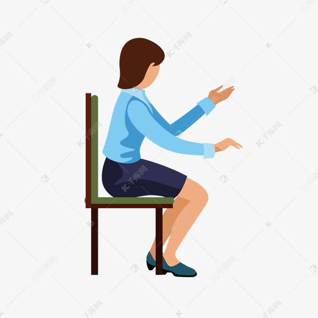 蓝色侧面坐着的女人矢量素材