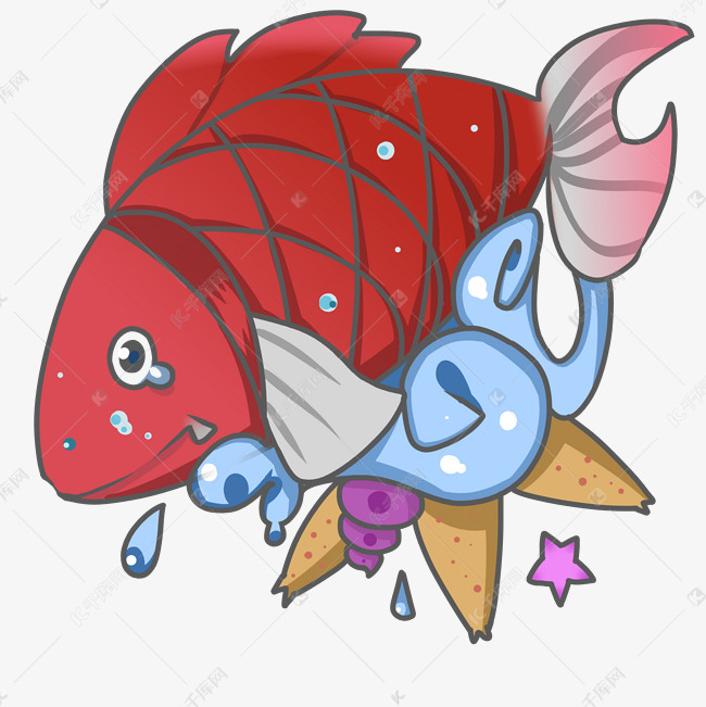 手绘水生动物红鲤鱼插画