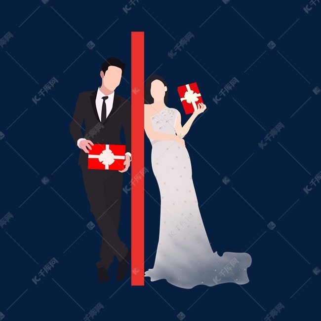 拍婚纱照的情侣矢量图