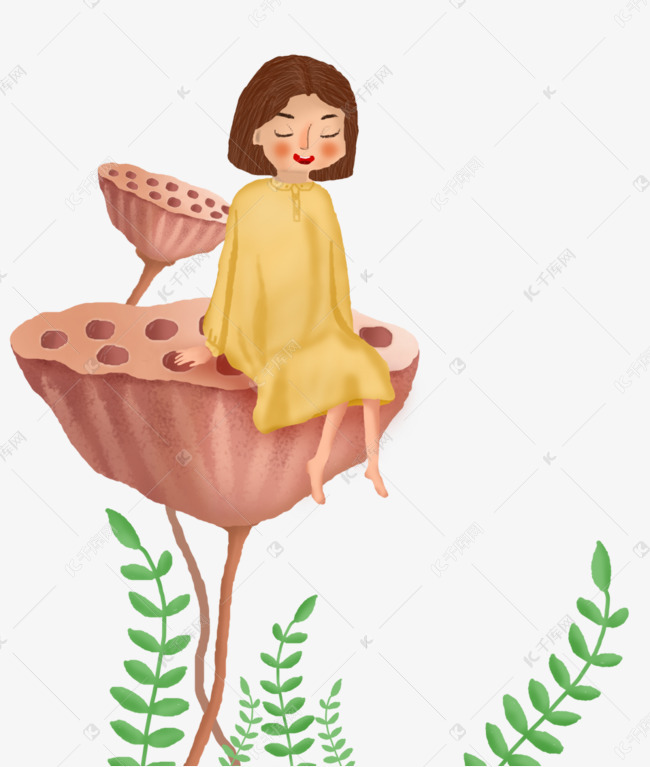 卡通可爱中国风小小人儿荷中立