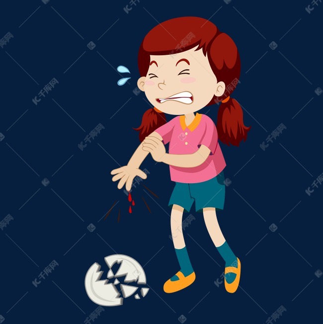 卡通手臂受伤的小女孩
