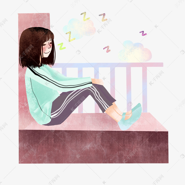 坐着睡觉的女孩