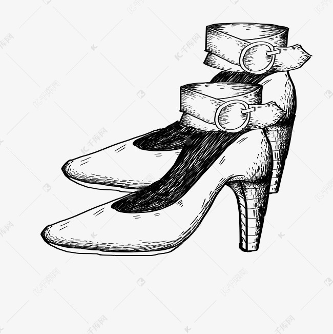 线描高跟鞋手绘插画