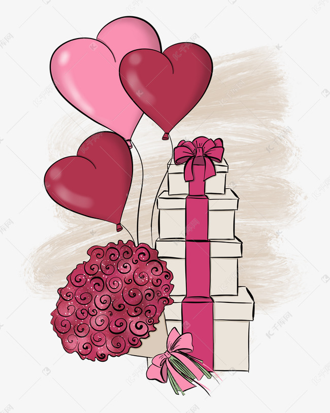 卡通水彩手绘小清新七夕情人节礼物素材图片免费下载-千库网