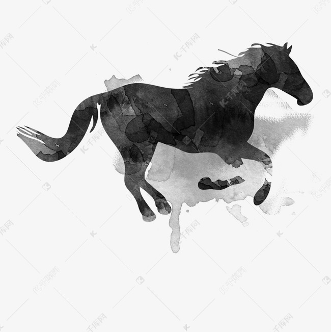 一匹黑色的毛笔画马免抠图