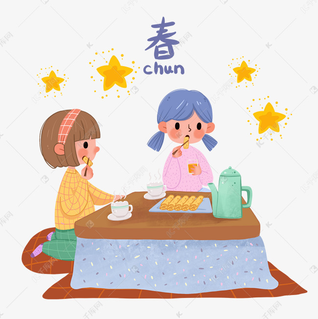 春分吃春卷的女孩