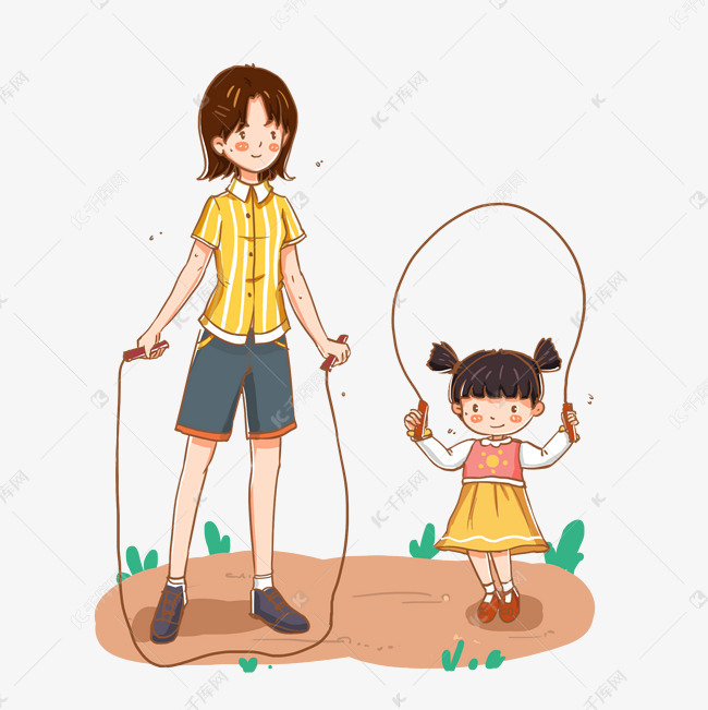 运动健身跳绳运动妈妈和孩子健身