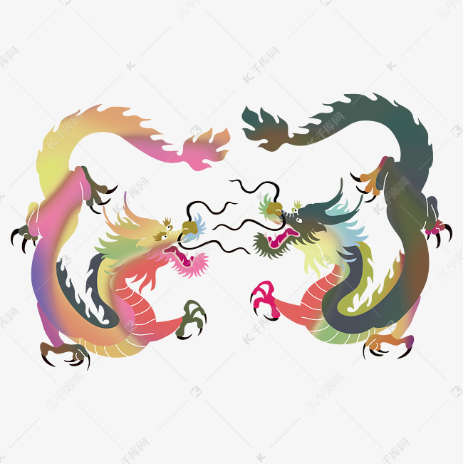 装饰双龙彩色渐变龙png