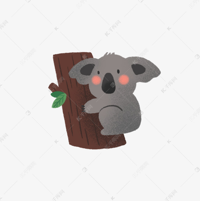 手绘可爱考拉抱着树干