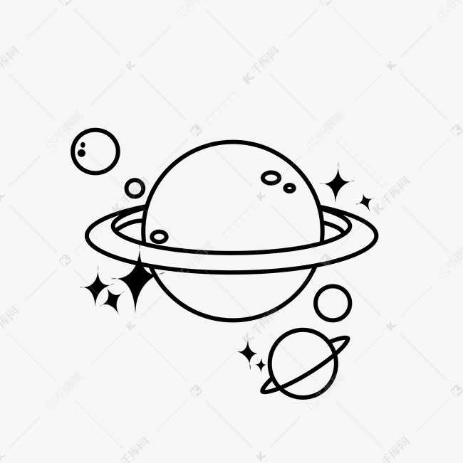 简约简笔画黑白组合纹身星球