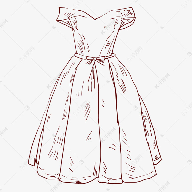 手绘线描长裙插画