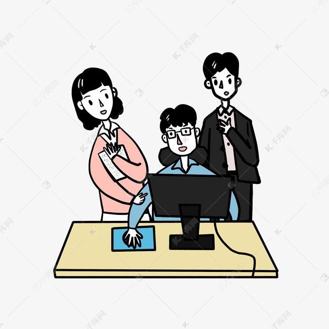 卡通同事们团队合作讨论工作png