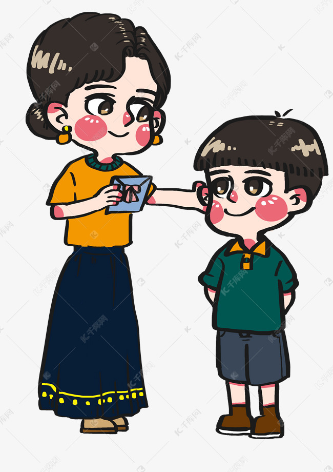 三八妇女节小男孩给妈妈送贺卡卡通手绘人物素材图片免费下载-千库网
