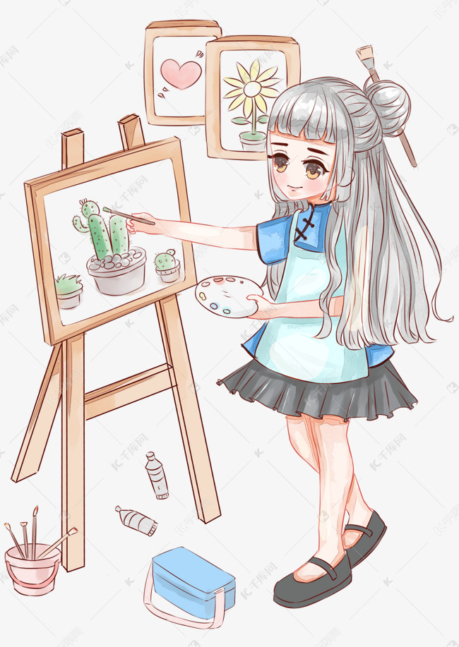明国风少女系列之画画一刻素材图片免费下载-千库网