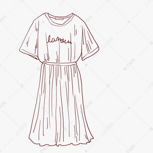 线描长裙手绘插画