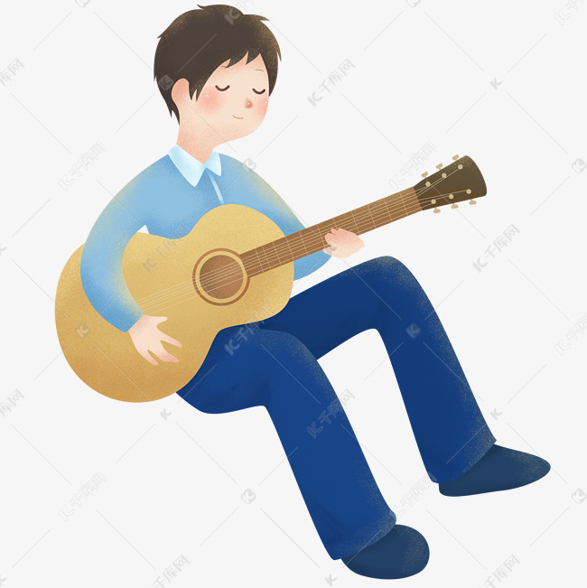 抱着吉他弹唱的男生免抠图