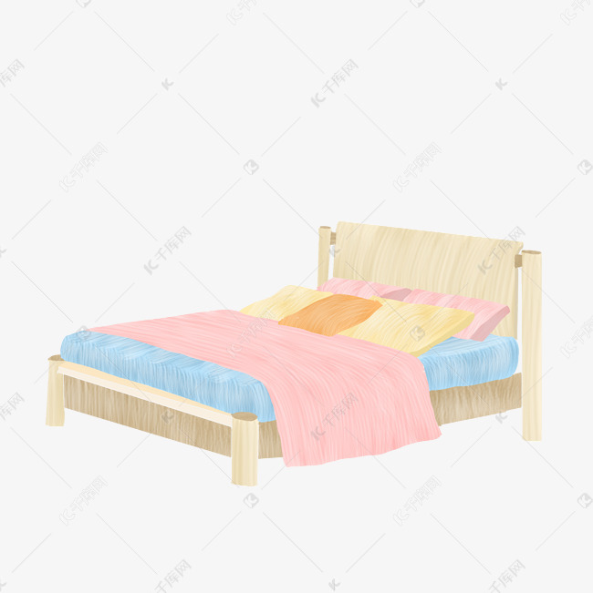 黄色的单人床手绘插画