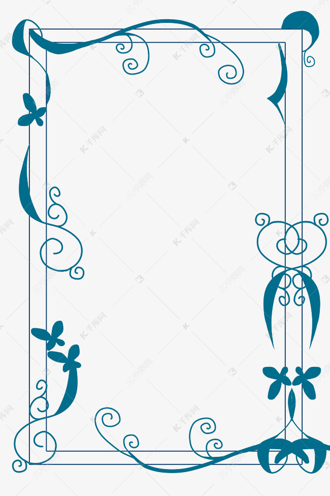 湖蓝色长方形花藤边框素材图片免费下载-千库网