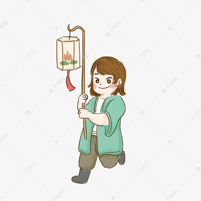 卡通举着灯笼的女童免抠图