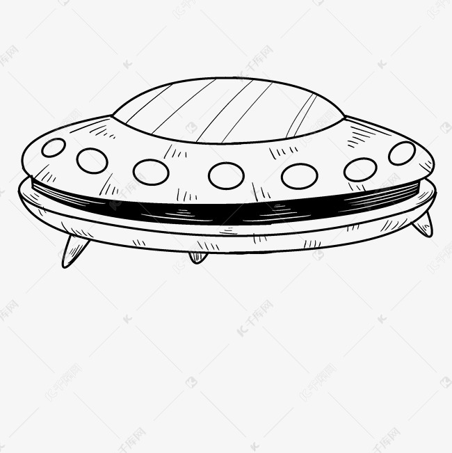 手绘线描飞船插画