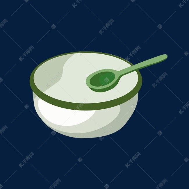 卡通白色碗绿色勺子