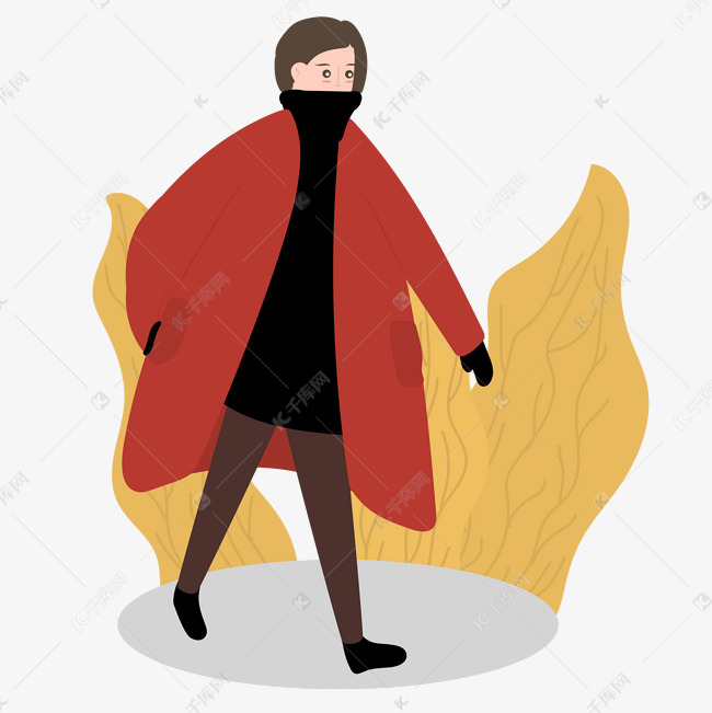 卡通插画风走路的女人