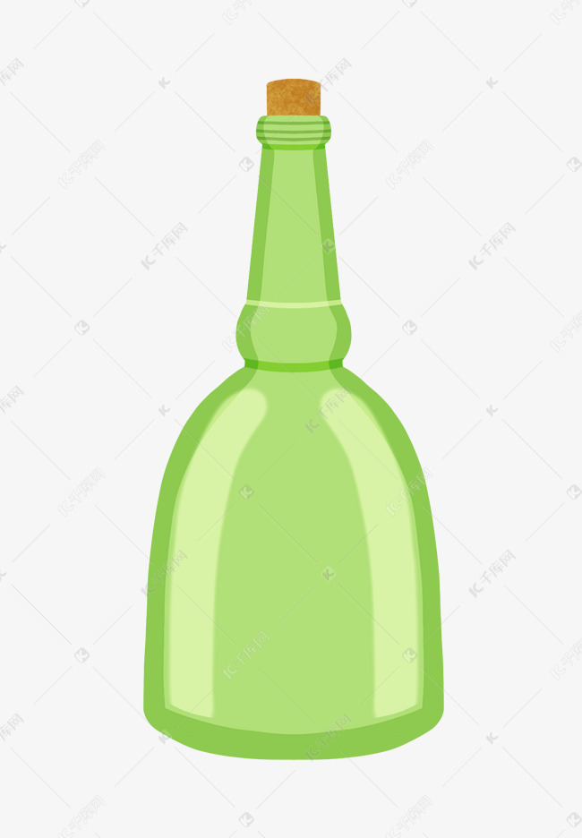 卡通手绘绿色酒瓶子