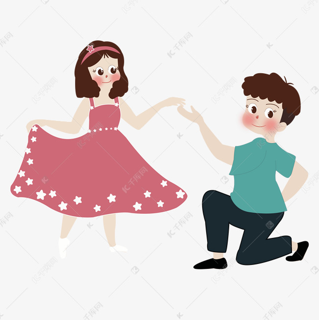 情人节男生单膝跪地邀请女生跳舞