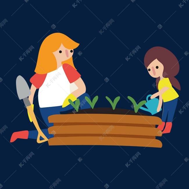 种植蔬菜的母女矢量素材