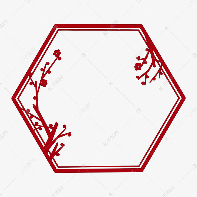 六边形中国风古典红色边框png