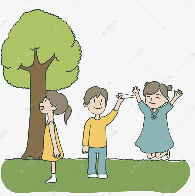 春天春游的人手绘插画免抠元素下